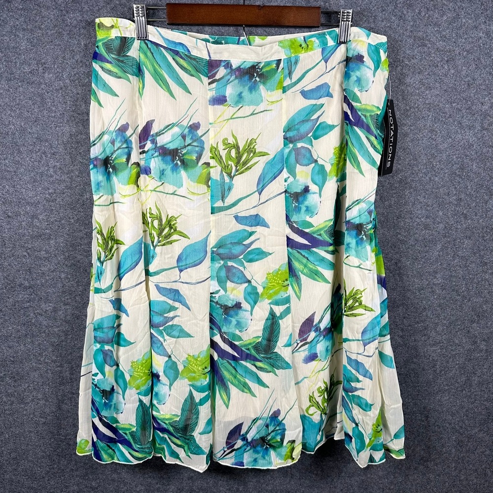 Notations Womens XL‎ Floral Chiffon Midi Skirt Teal Green Marez MYRK0358 NWT